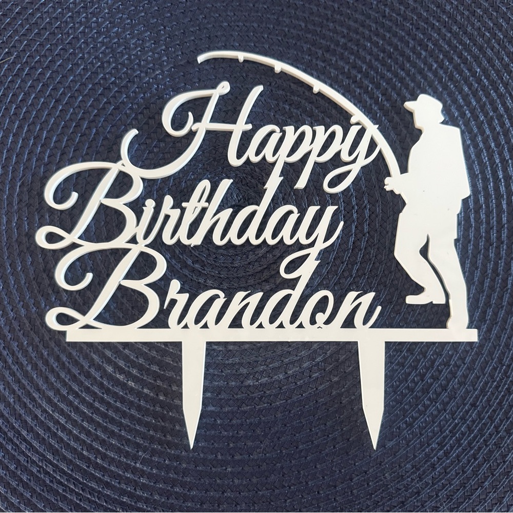 Fishing Themed Happy Birthday Cake Topper